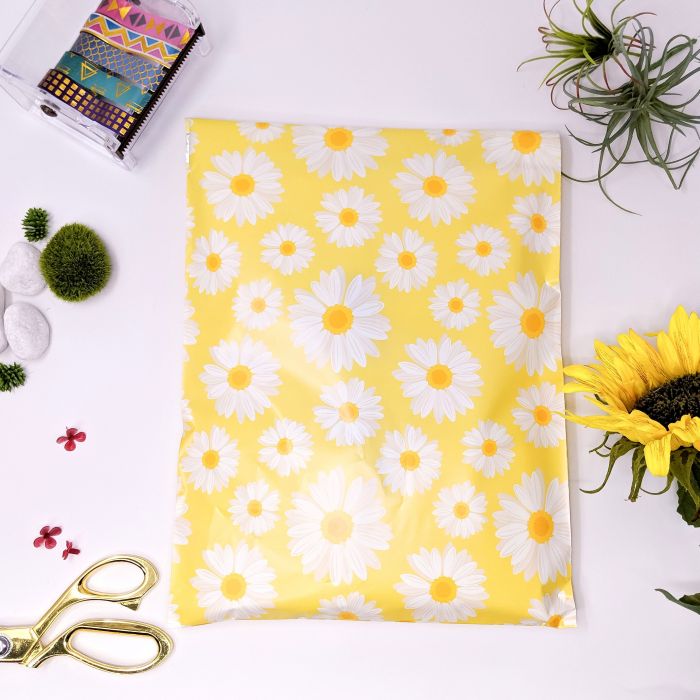 100 Designer Printed Poly Mailers 10X13 Shipping Envelopes Bags YELLOW DAISY