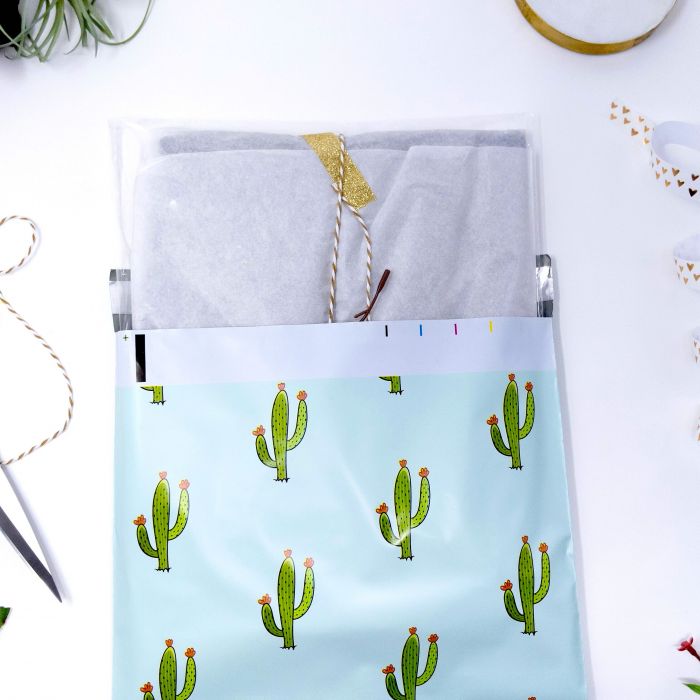 50 Piece Designer 10x13 CACTUS and ARROW Collection Succulents Flowering Cacti Poly Mailers  Envelopes Shipping Bags Green Peach Purple