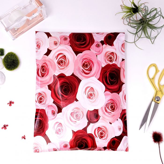 200 10x13 PINK & Red Roses Designer Mailers Poly Shipping Envelopes Boutique Bag 